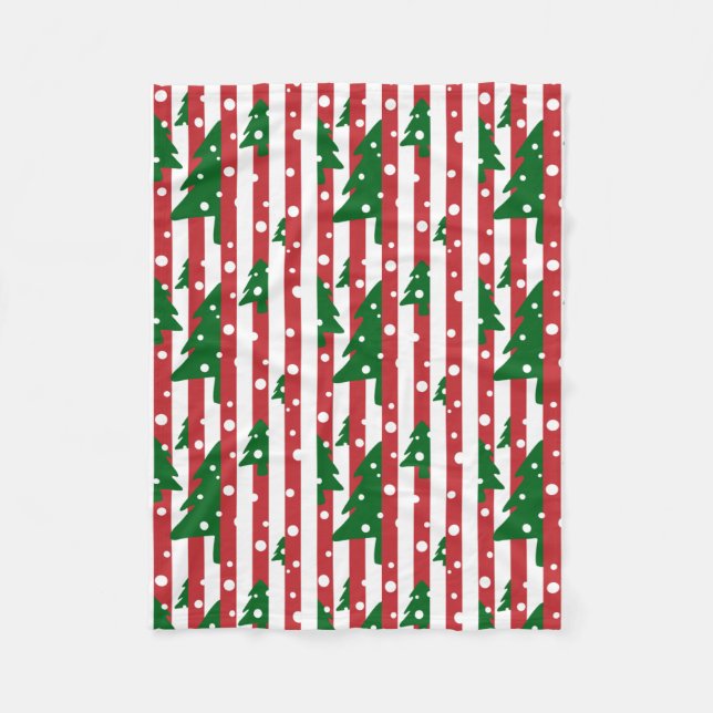 Modern Christmas Tree Red Green Striped pattern  Fleece Blanket (Front)