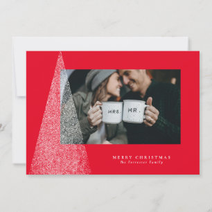Modern Christmas tree red photo Holiday Card