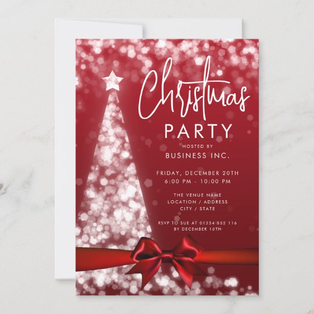 Modern Christmas Tree Red Silver Corporate Party Invitation (Front)