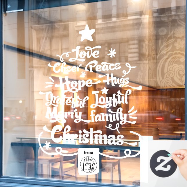 Modern Christmas tree sayings  typography logo Window Cling (Cafe Window)