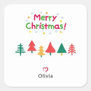 Modern Christmas Tree Simple Square Sticker