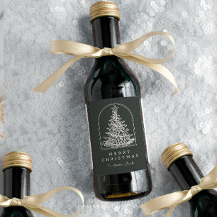 Modern Christmas Tree Sketch Arch Boho Holiday Wine Label