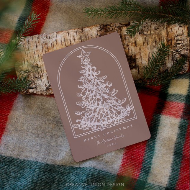 Modern Christmas Tree Sketch Arch Non Photo Holiday Card (christmas card)
