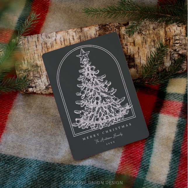 Modern Christmas Tree Sketch Arch Non Photo Holiday Card (christmas card)