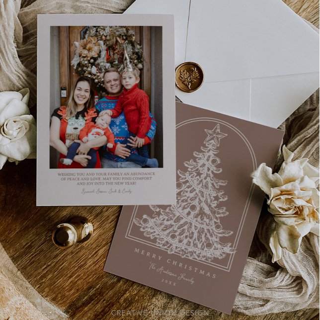 Modern Christmas Tree Sketch Arch With Photo Holiday Card (Creator Uploaded)