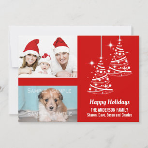 Modern christmas tree sparkle family PHOTOS red Holiday Card