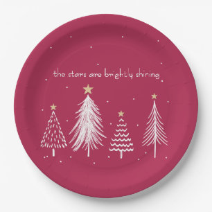 Modern Christmas Tree Stars - Red, White, Gold, Paper Plate