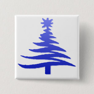 Modern Christmas Tree Stencil Print Blue 15 Cm Square Badge