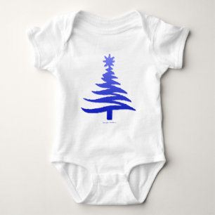 Modern Christmas Tree Stencil Print Blue Baby Bodysuit