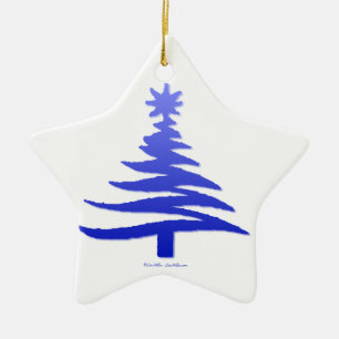 Modern Christmas Tree Stencil Print Blue Ceramic Tree Decoration