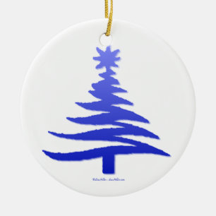 Modern Christmas Tree Stencil Print Blue Ceramic Tree Decoration