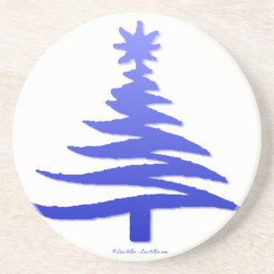 Modern Christmas Tree Stencil Print Blue Coaster