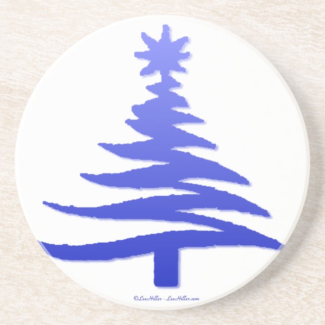 Modern Christmas Tree Stencil Print Blue Coaster (Front)