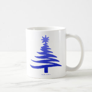 Modern Christmas Tree Stencil Print Blue Coffee Mug