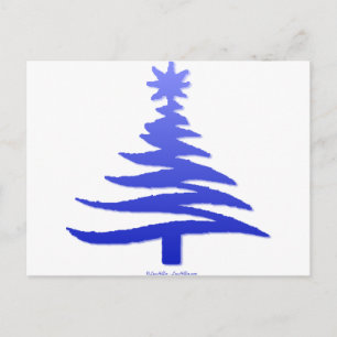Modern Christmas Tree Stencil Print Blue Holiday Postcard