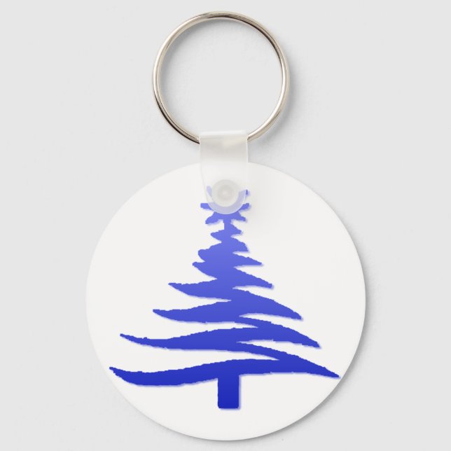 Modern Christmas Tree Stencil Print Blue Key Ring (Front)