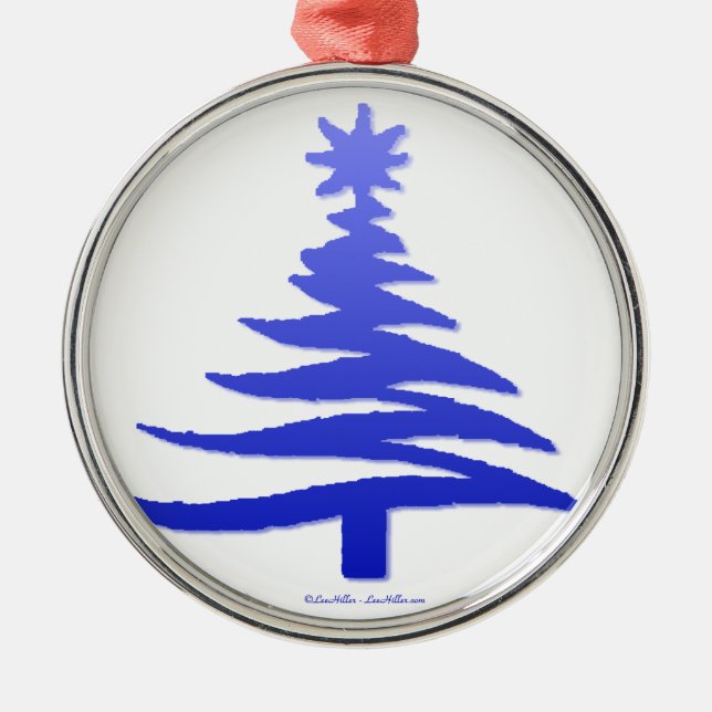 Modern Christmas Tree Stencil Print Blue Metal Tree Decoration (Front)