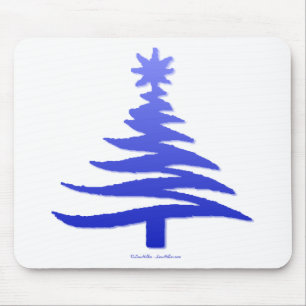 Modern Christmas Tree Stencil Print Blue Mouse Mat