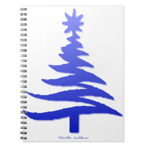 Modern Christmas Tree Stencil Print Blue Notebook