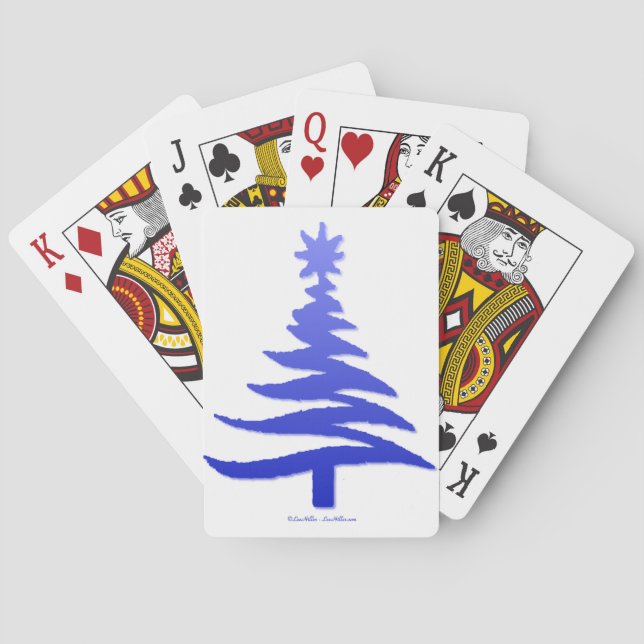 Modern Christmas Tree Stencil Print Blue Playing Cards (Back)