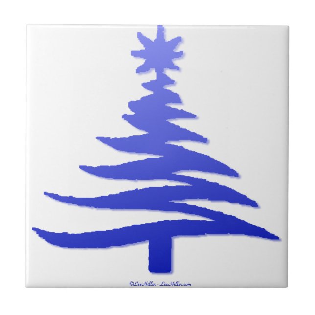Modern Christmas Tree Stencil Print Blue Tile (Front)