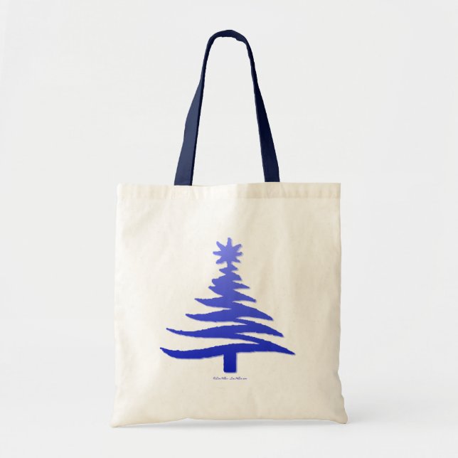 Modern Christmas Tree Stencil Print Blue Tote Bag (Front)