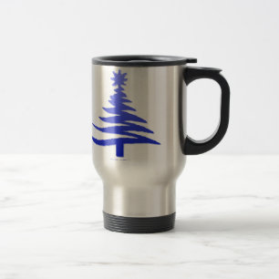 Modern Christmas Tree Stencil Print Blue Travel Mug
