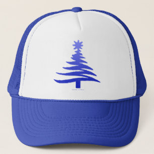 Modern Christmas Tree Stencil Print Blue Trucker Hat