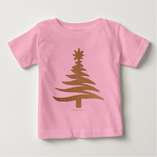 Modern Christmas Tree Stencil Print Gold Baby T-Shirt