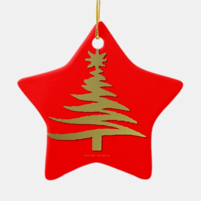 Modern Christmas Tree Stencil Print Gold Ceramic Tree Decoration (Front)