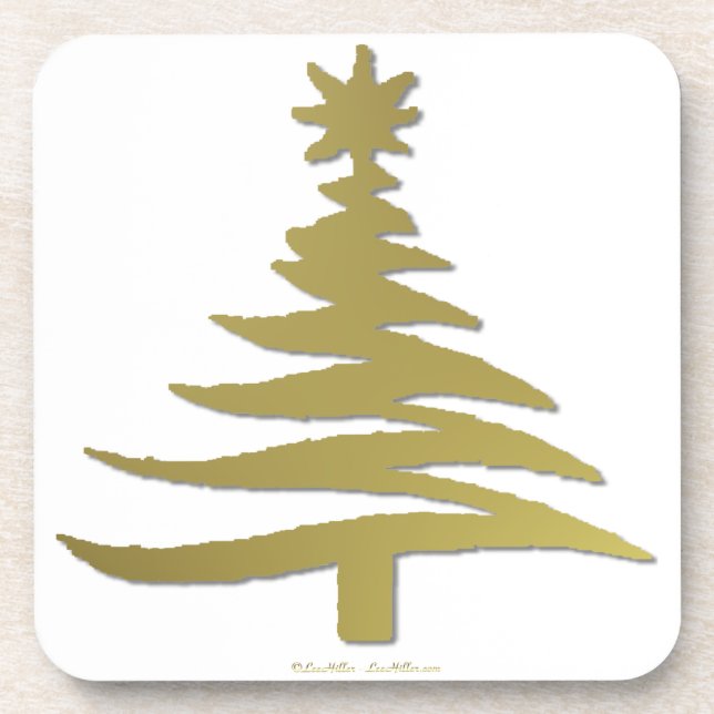 Modern Christmas Tree Stencil Print Gold Coaster (Front)