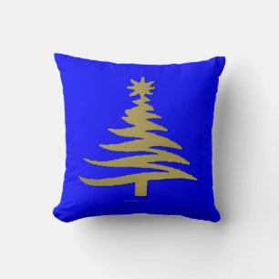 Modern Christmas Tree Stencil Print Gold Cushion
