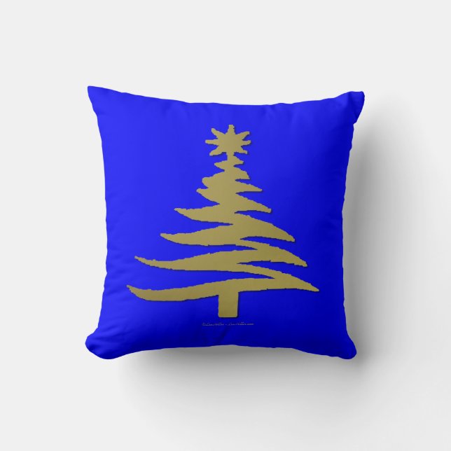 Modern Christmas Tree Stencil Print Gold Cushion (Front)