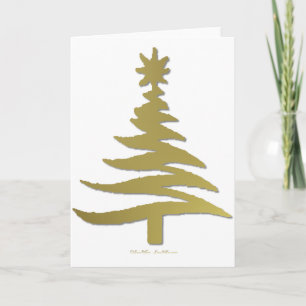 Modern Christmas Tree Stencil Print Gold Holiday Card