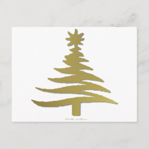 Modern Christmas Tree Stencil Print Gold Holiday Postcard