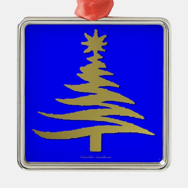 Modern Christmas Tree Stencil Print Gold Metal Tree Decoration (Front)