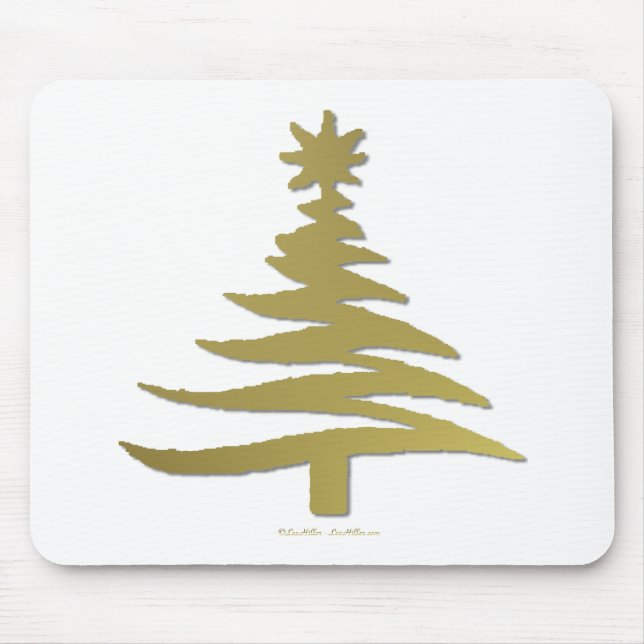 Modern Christmas Tree Stencil Print Gold Mouse Mat (Front)