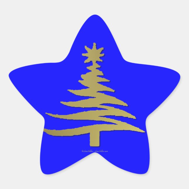 Modern Christmas Tree Stencil Print Gold Star Sticker (Front)