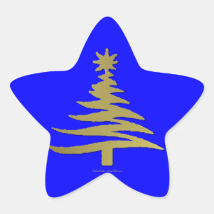 Modern Christmas Tree Stencil Print Gold Star Sticker
