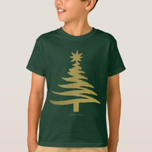 Modern Christmas Tree Stencil Print Gold T-Shirt