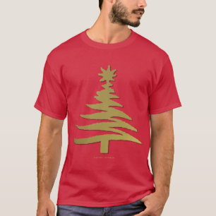 Modern Christmas Tree Stencil Print Gold T-Shirt