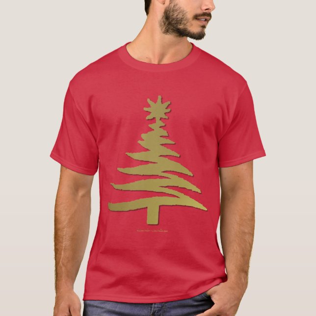 Modern Christmas Tree Stencil Print Gold T-Shirt (Front)
