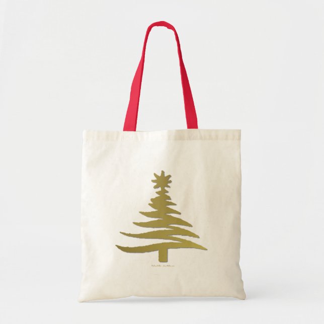 Modern Christmas Tree Stencil Print Gold Tote Bag (Front)