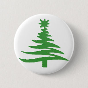 Modern Christmas Tree Stencil Print Green 6 Cm Round Badge