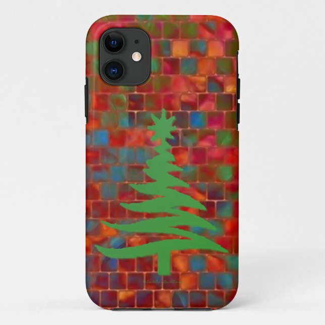 Modern Christmas Tree Stencil Print Green Case-Mate iPhone Case (Back)