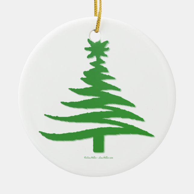 Modern Christmas Tree Stencil Print Green Ceramic Tree Decoration (Front)