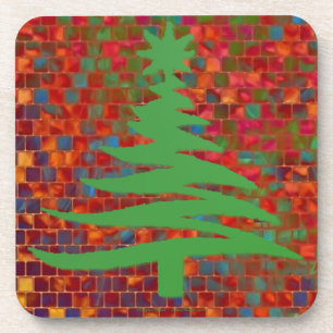 Modern Christmas Tree Stencil Print Green Coaster