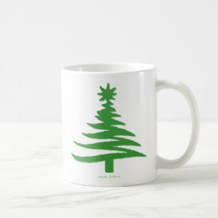 Modern Christmas Tree Stencil Print Green Coffee Mug