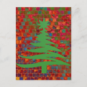 Modern Christmas Tree Stencil Print Green Holiday Postcard