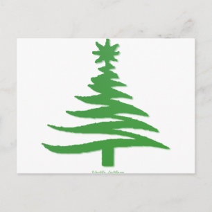 Modern Christmas Tree Stencil Print Green Holiday Postcard